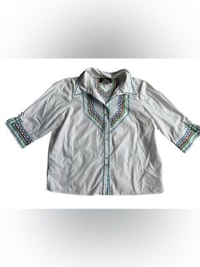 Bob Mackie wearable art Blouse with Multicolor Zigzag Embroidery